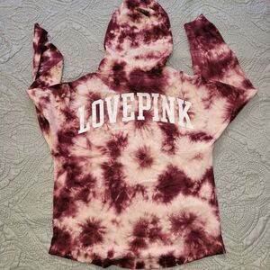 PINK Victoria's Secret Pullover Hoodie Small New Secret Varsity Tie Dye Burgundy
